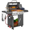 Outsunny 4+1 Burner Gas BBQ Grill with Clear View Lid, Portable Gas Barbecue Grill with Built-in Thermometer, Side Table, Cabinet, Wheels, Grease Tray for Garden Party Outdoor Cooking, Black