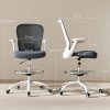 HOMCOM Drafting Chair, Swivel Draughtsman Chair, Ergonomic Office Chair, Mesh Standing Desk Chair with Flip-up Armrest, Lumbar Support, Adjustable Foot Ring, Grey