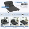 HOMCOM 2 Seater Sofa Bed, Click Clack Convertible Bed Settee, Modern Velvet Feel Fabric Sofa with 2 Cushions for Living Room, Bedroom, Guest Room, Charcoal Grey