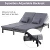 Outsunny Double Rattan Sun Lounger, Garden Daybed with 5-Level Adjustable Backrest, Outdoor Lounge Sunbed with Cushion and Pillows, 2 Seater Wicker Patio Furniture, Grey