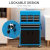 HOMCOM Tool Chest, Metal Tool Cabinet on Wheels with 6 Drawers, Pegboard, Top Chest and Roller Cabinet Combo, 61.6 x 33 x 108cm, Blue