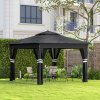 Outsunny 3 x 3(m) Pop Up Gazebo with Sides, 20 Solar-Powered LED Lights, Netting, Roller Bag, 4 Weight Bags, Marquee Party Tent, Height Adjustable Instant Event Shelter, Black