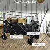 Outsunny 180L Festival Trolley on Wheels, Folding Camping Trolley Cart with Extendable Side Walls and Telescopic Handle, for Garden Beach Fishing, Black