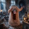 HOMCOM 100 cm Animated Halloween Broken-Back Ghost, Halloween Animatronics Swaying Female Ghoul with Creepy Screams, Glowing Eyes, Sound/Touch Activated, for Indoor, Covered Outdoor