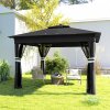 Outsunny 3 x 3(m) Pop Up Gazebo with Sides, 20 Solar-Powered LED Lights, Netting, Roller Bag, 4 Weight Bags, Marquee Party Tent, Height Adjustable Instant Event Shelter, Black