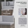 Outsunny 7 Pieces PE Rattan Garden Furniture Set with Thick Padded Cushion, Patio Garden Corner Sofa Sets with Glass Coffee Table and Pillows, Buckle Structure, Grey
