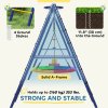 AIYAPLAY 6 in 1 Kids Swing Set, Metal Swing with 3 Swings, Basketball Hoop, Climbing Ladder and Net, Heavy Duty A-Frame Garden Swing Kids Outdoor Children Playground for Ages 3-8