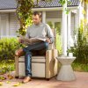 Outsunny Rattan Garden Recliner Chair, Adjustable Backrest Reclining Rattan Chair with Flip Table, Cushion and Footrest, Indoor Outdoor Lounge Reclining Sun Lounger for Patio, Khaki/Beige