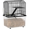 PawHut Hamster Cage, Gerbil Cage 3 Tier with Wheels, Deep Bottom, Ramps, Food Dish, Water Bottle, for Dwarf, Syrian, 57 x 43 x 74cm - Black