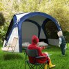 Outsunny Dome Tent for 6-8 Person, Camping Tent with 4 Zipped Mesh Doors, Removable Polyester Cloth, Lamp Hook, Portable Carry Bag, Screen House, White and Blue