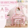 AIYAPLAY Kids Dressing Table Set, Two-Piece Children Vanity Table with Stool, Mirror, Drawer, Desktop Storage, Strawberry-Theme Makeup Desk, Chair, Pink
