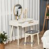 HOMCOM Modern Dressing Table with Round Mirror, Makeup Vanity Table with 2 Drawers for Bedroom, Living Room, 80 x 40 x 123 cm, White