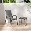 Outsunny 3 Pieces Outdoor Bistro Set, Patio Stackable Armchairs with Breathable Mesh Fabric and SPC Board Coffee Table, Light Grey