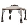 Outsunny 3 x 3 m Metal Gazebo, Garden Pavillion, Double Roof Outdoor Canopy Shelter with Mesh Sidewalls, Taupe