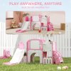 AIYAPLAY 7 in 1 Toddler Slide Set with Basketball Hoop, Outdoor & Indoor Frog Theme Playset with Climbing Frame, Telescope, Drawing Board, Storage Box for Toddlers Ages 1-3, Pink