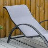 Outsunny 3 Pieces Sun Lounger Chair Set, Metal Frame Garden Outdoor Sunbathing Chair with Side Table and Armrest, Light Grey
