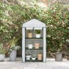 Outsunny 3 Tier Mini Greenhouse with Reinforced PE Cover, Portable Indoor Outdoor Greenhouse with Roll-up Door and Wire Shelves, 127H x 59W x 39D cm, White