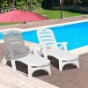 Outsunny Set of 2 Folding Sun Lounger with Wheels, 5-Position Adjustable Outdoor Deck Chair Furniture, Garden Beach Patio Pool Lounger Recliner Seat, White