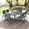 Outsunny 7 Piece Garden Dining Set, 6 Seater Garden Table and Chairs with Parasol Hole, Aluminium Top Table and Texteline Chairs, Outdoor Dining Furniture Set for Patio, Dark Grey