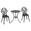 Outsunny 3 Piece Patio Bistro Set, Outdoor Aluminium Garden Table and Chairs with Umbrella Hole for Balcony, Black