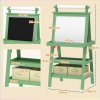 AIYAPLAY Art Easel for Kids with Paper Roll, 3 in 1 Kids Easel Double-Sided Magnetic Whiteboard and Chalkboard with Storage Baskets, for Children 3-6 Years - Green