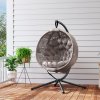 Outsunny Outdoor Hanging Chair, Swing Chair with Metal Stand, Thick Padded Cushion, Foldable Basket and Side Pocket, for Indoor and Outdoor, Sand