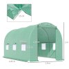 Outsunny 4.5m x 2m Walk-In Polytunnel Greenhouse, with Steel Frame, PE Cover, Roll-Up Door and 6 Windows, Green