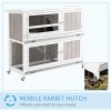 PawHut 4 FT Rabbit Hutch 2-Tier Wooden Bunny Cages Guinea Pig Hide House with Tray, Ramp and Wheel, Cover - Grey