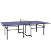 SPORTNOW 9FT Folding Table Tennis Table, Portable Full-Size Ping Pong Table with 4 Wheels, 2 Bats, 3 Balls, Quick Set-Up Indoor Game Table, Blue