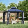 Outsunny 3 x 3(m) Polycarbonate Hardtop Gazebo Canopy with Double-Tier Roof and Aluminium Frame, Garden Pavilion with Mosquito Netting and Curtains