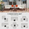 Outsunny 7 Pieces PE Rattan Garden Furniture Set with Thick Padded Cushion, Patio Garden Corner Sofa Sets with Glass Coffee Table and Pillows, Buckle Structure, Mixed Brown