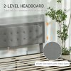 HOMCOM Double Ottoman Bed Frame with Hydraulic Lifting Storage, Wheeled Drawer, Adjustable Velvet Upholstered Headboard, Wooden Slats Mattress Foundation, No Box Spring Needed, Grey