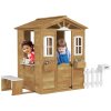 Outsunny Wooden Playhouse for Kids Outdoor Wendy House with Door, Windows, Mailbox, Flower Pot Holder, Serving Station, Bench for Children, Toddlers, Yellow