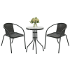 Outsunny 3 Pieces Rattan Bistro Set, 2 Seater Garden Furniture Set with Coffee Table and Stackable Chairs, Wicker Outdoor Table and Chairs for Garden, Porch, Balcony, Black