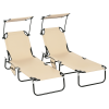 Outsunny 2 Piece Folding Sun Loungers with Canopy, Adjustable Recliner Garden Chairs with Side Pocket, Steel Frame and Breathable Mesh for Outdoor, Pool, Beach, Garden, Tan Brown