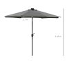 Outsunny 2.7m Garden Parasol Sun Umbrella Patio Summer Shelter w/ LED Solar Light, Angled Canopy Vent, Crank Tilt, Grey