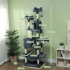 PawHut Cat Tree, 206cm Cat Tower with Sisal Scratching Posts and Board, Beds, Condos, Platforms, Hammocks, Toy Balls & Rope, Anti-Tip Kit, Kitten Activity Centre for Indoor, Dark Grey