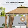 Outsunny 3 x 3 m Garden Gazebo, Double Roof Metal Gazebo with Curtains and Solar-Powered LED Lights, Outdoor Canopy Shelter for Patio, Deck, Brown