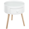 HOMCOM Modern Side Table, Small Coffee Table, Round Bedside Table with Drawer and Wood Legs for Living Room, Bedroom, White