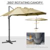 Outsunny 4.5m Patio Cantilever Roma Parasol, Large Double-Sided Rectangular Garden Umbrella with Crank Handle, 360 degrees Cross Base for Bench, Outdoor, Khaki