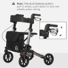 HOMCOM 4 Wheel Rollator with Seat and Back, Folding Mobility Walker with Carry Bag, Adjustable Height, Dual Brakes, Cane Holder, Lightweight Aluminium Walking Frame for Seniors and Disabled