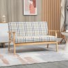 HOMCOM Modern Two Seater Sofa for Living Room, Linen Fabric Small Couch with Rubber Wood Frame, Armrests, Lattice Pattern, Upholstered Loveseat, Beige