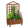 Outsunny Wooden Planters with Trellis for Vine Climbing, Raised Beds for Garden Patio, Outdoor Planter Box for Vegetables, Flowers, Herbs, Distressed Brown