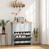 HOMCOM Narrow Shoe Cabinet, Space Saving Shoe Storage Cabinet with 2 Flip Drawers and Adjustable Shelves for 6-12 Pairs of Shoes for Hallways and Living Room, Light Grey
