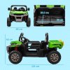 HOMCOM 2 Seater Kids Ride On Car with Electric Bucket, 12V Battery Powered Electric UTV with Shovel, Parental Remote, 4 Spring Suspension Wheels, Working Horn, Music - Green