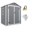 Outsunny 6 x 4.5FT Plastic Garden Shed with Floor, Lockable Tool Storage House with Window, Vent and Plastic Roof, Grey