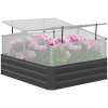 Outsunny Galvanised Raised Garden Bed with Greenhouse and Openable Cover, Metal Outdoor Planters for Vegetables, Flowers and Herbs, for Patio and Garden, 126 x 107 x 67.5cm, Dark Grey