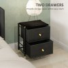 HOMCOM Chest of Drawers, 2 Drawer Fabric Dresser with PU Leather Surface, Steel Frame, Storage Organizer Unit for Bedroom, Living Room, Hallway, Closet, Easy to Assemble, Black