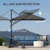 Outsunny 2.5m Cantilever Parasol with Solar Powered LED Lights, Double Top Square Overhanging Garden Parasol with 360?? Rotation, Tilt Adjustment, Crank Handle, Dark Grey
