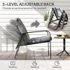 Outsunny 3-Piece Patio Bistro Set, 5-Position Adjustable Recliner Garden Chairs and Tempered Glass Table, Garden Furniture Set with Cushions, High Back, Armrests, Metal Frame for Balcony Patio, Grey